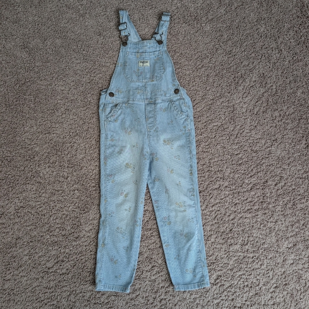 OshKosh B'gosh Hickory Stripes with Floral Accents Overalls 4T